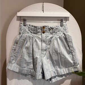 American Eagle Outfitters Blue & White High-Waist Paperbag Stripe Shorts